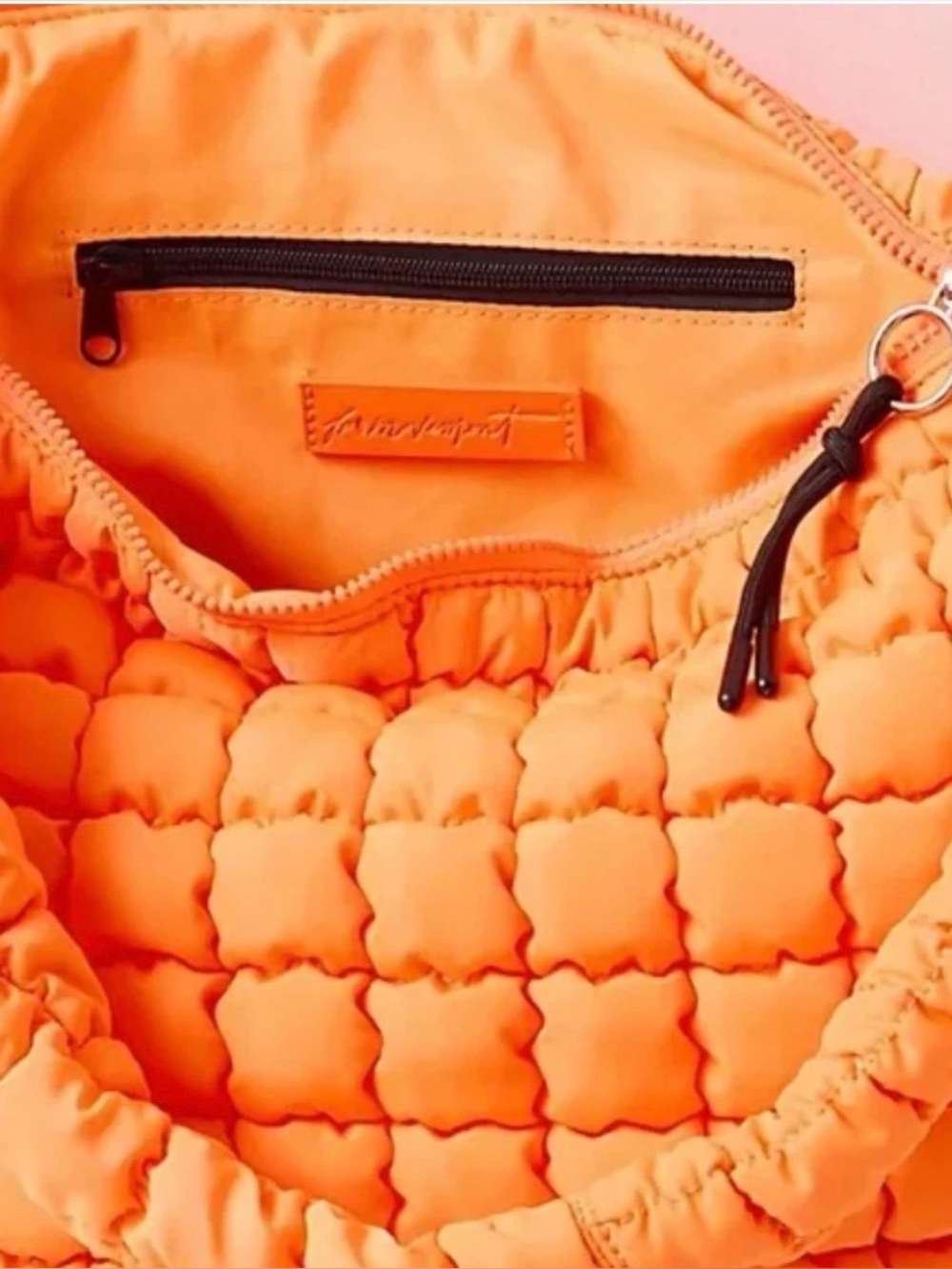 Free People Quilted Orange Shoulder Bag with Zip Pocket - Neon Clementine
